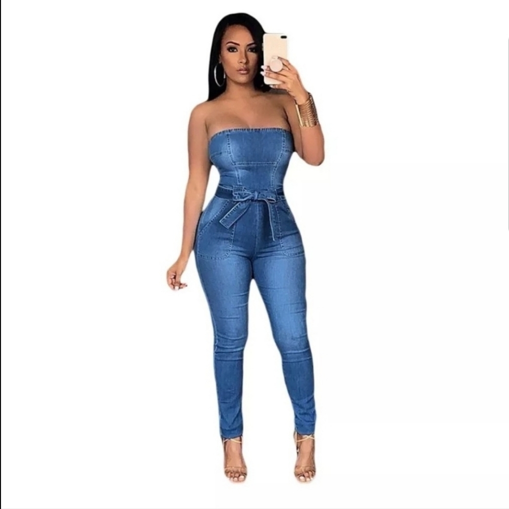 Women Jean Jumpsuit Size L Brand New - Picture 4 of 4